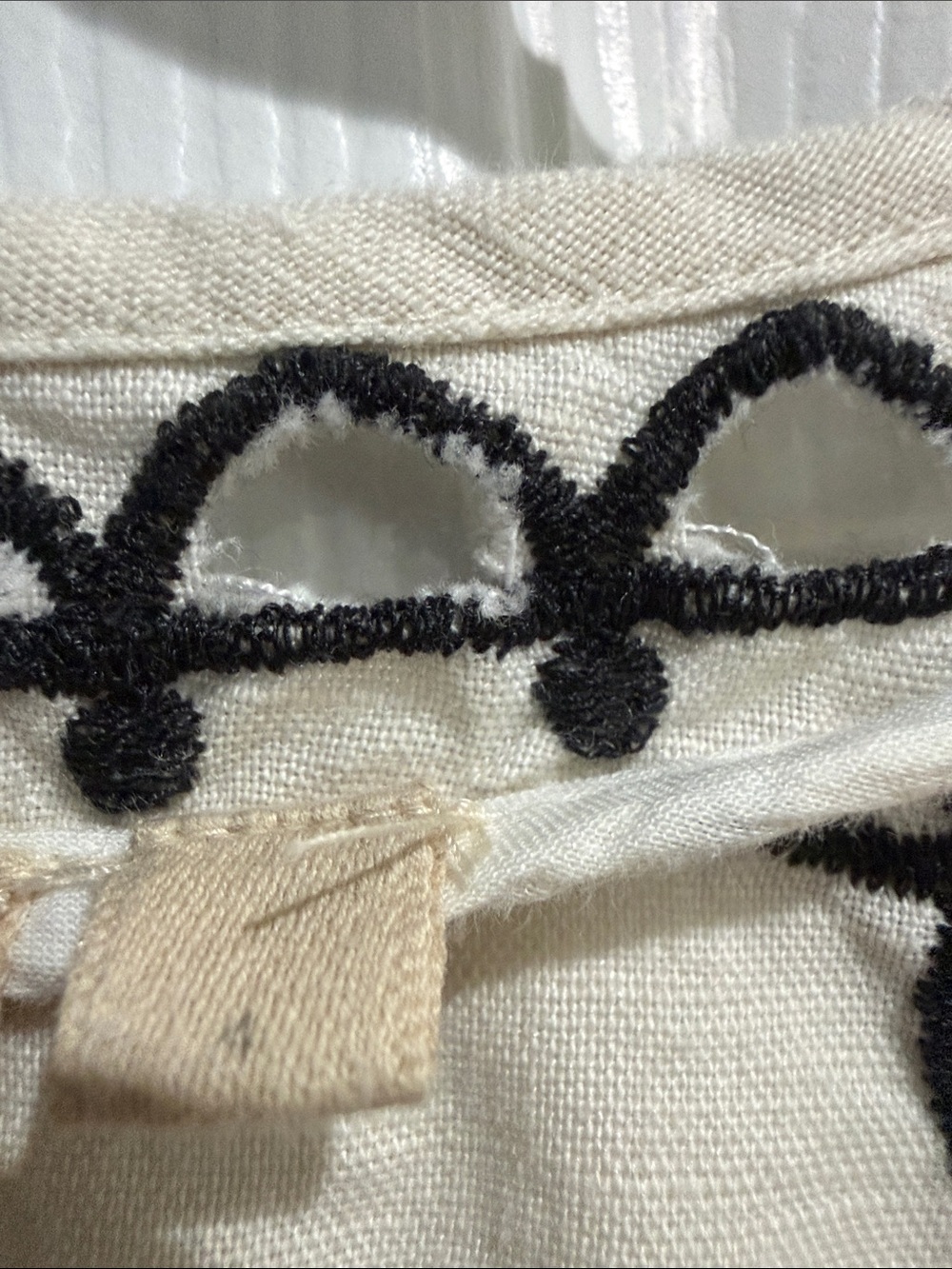 Cream Embroidered Short Sleeve Blouse with Black Floral Detail - Picture 3 of 7